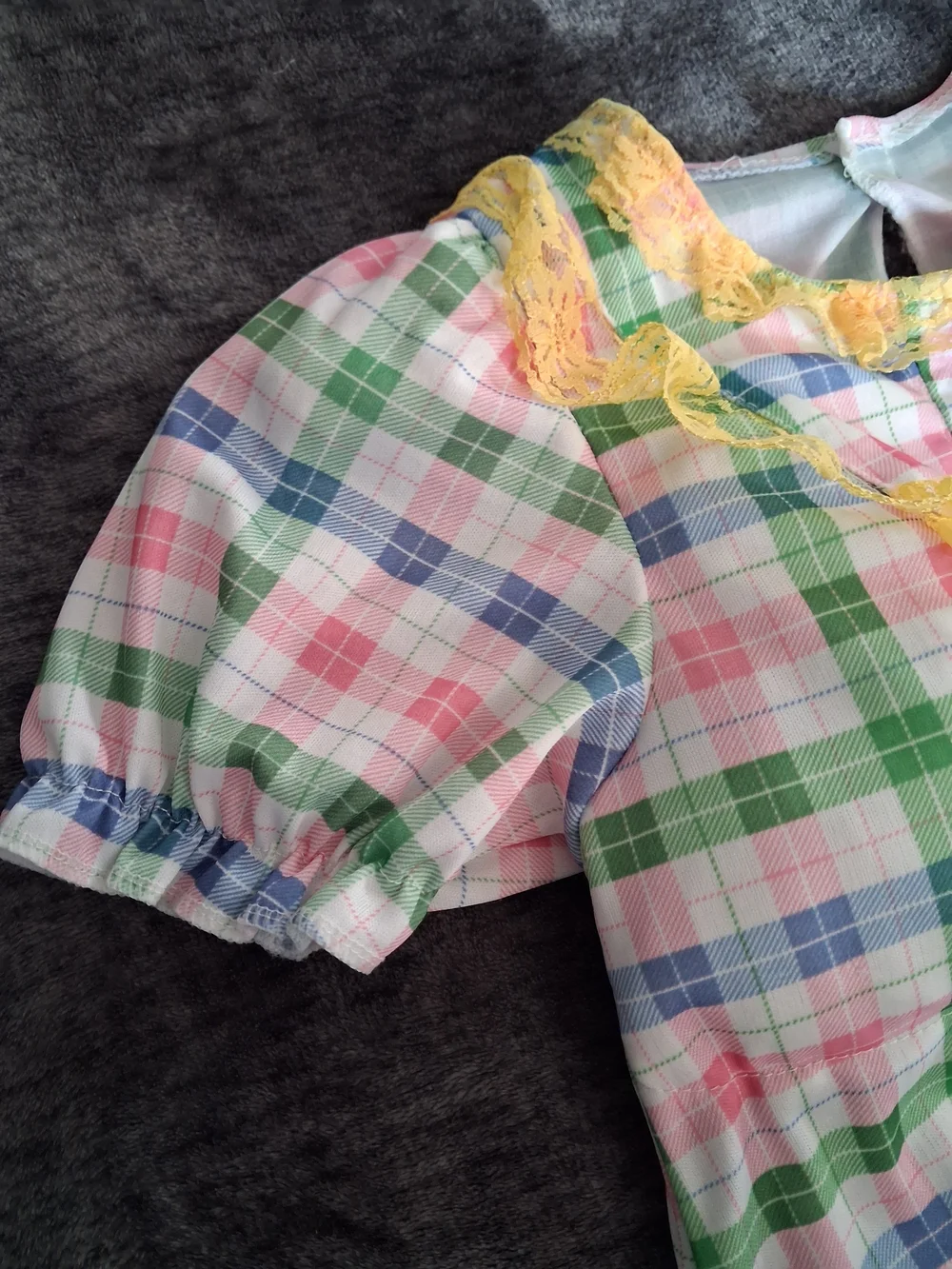 Old Lady Plaid Dress Halloween Costume Fake Padded Chest Kids, Girls Size M